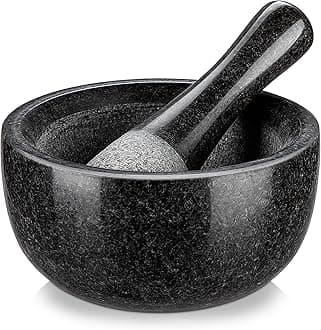 Large Mortar and Pestle Set, 100% Granite, Natural Unpolished, Herb Crusher, Spice Grinder, Stone Grinder Bowl for Making Guacamole and Pesto, 6.3 Inch Pestle and 16 oz Mortar(2 Cup)