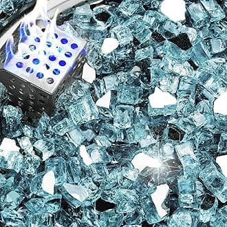 NUPICK 10 lb Reflective Fire Glass, 1/2 Inch, Fit for Fire Pit & Fireplace, Pacific Blue
