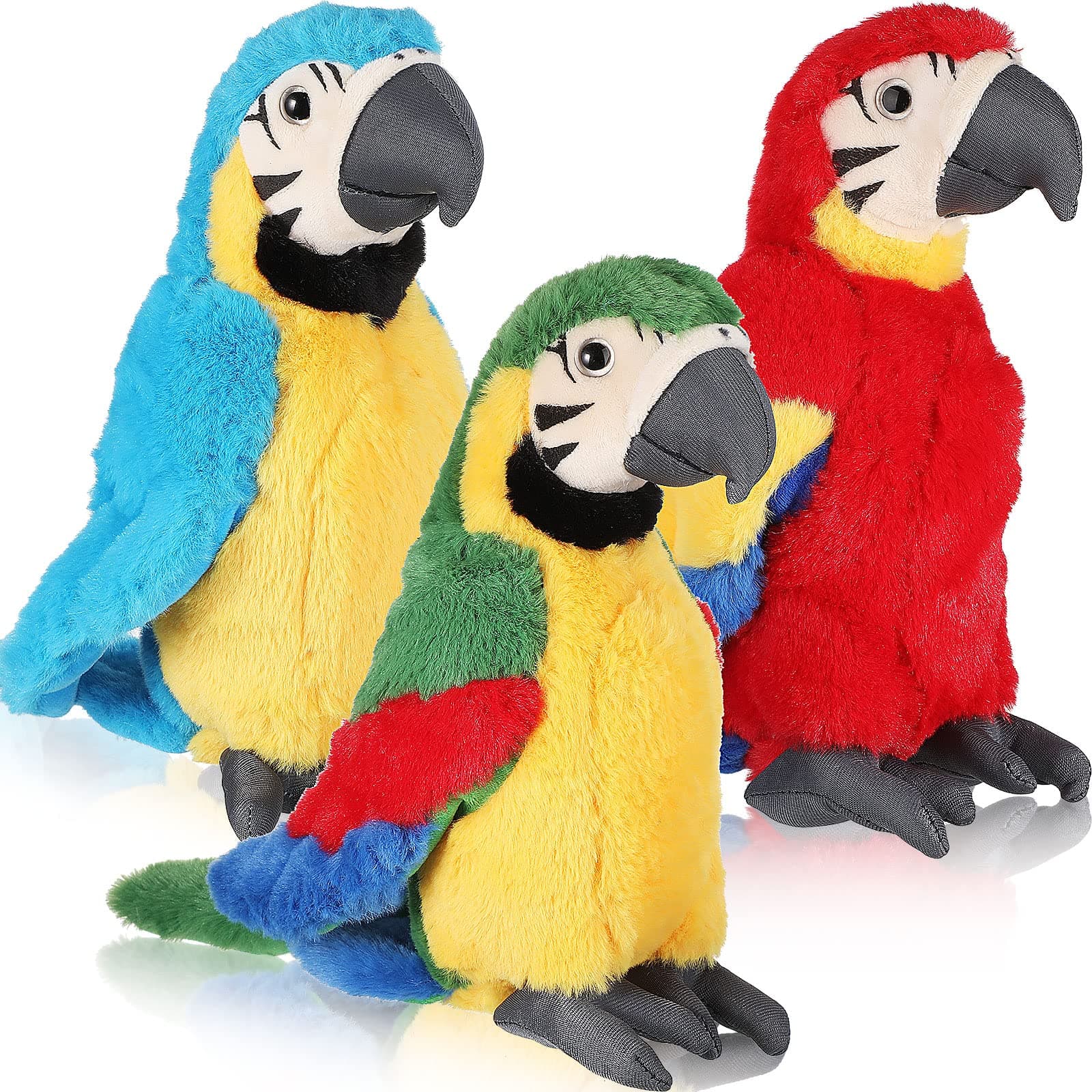 3 Pack Macaw Parrot Plush Stuffed Animals, 9.8 Inch Realistic Bird Plush Toys, Soft PP Cotton Parrot Dolls for Kids, Nursery Room Decor Gift & Birthday Christmas