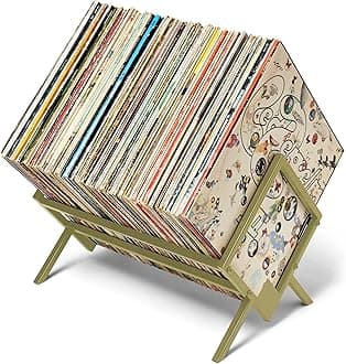 MODERN VINYL Record Holder - Gold Metal - 80-100 LP Storage - Simple, Quick Assembly - Vinyl Display, Storage - High-End Design - Protects Vinyl - Organize Albums - Book, Magazine, Files