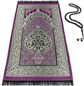 BAYKUL Muslim Prayer Rug - Islamic Turkish Prayer Rugs-Great Ramadan Gifts-Prayer Mat for Women and Men-Islam Carpet-Portable Muslims Mats-Praying Rugs Islam with Beads-Gift Prayer Beads 99 (D.Purple)