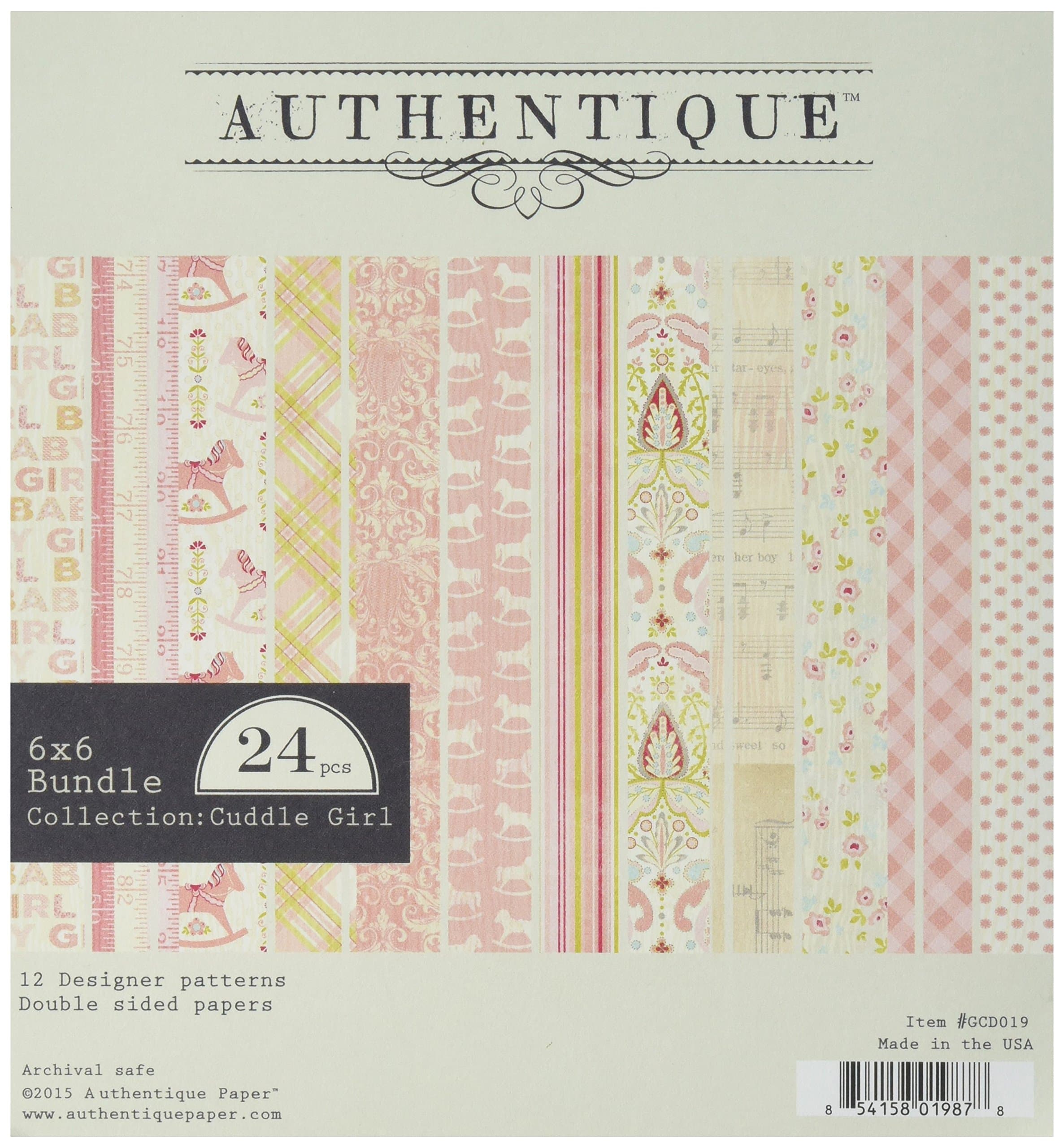 Authentique Paper GCD019 Bundle Double-Sided Cardstock Pad (24 Pack), 6" x 6", Cuddle Girl, Assorted