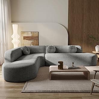 Mirod 122'' Extra Large Sectional Sofa Soft Fabric Upholstery, Elegant Curved Design with Three Round Cushions, Supportive Comfort Foam for Ultimate Relaxation (Grey@040)