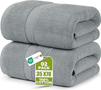 Utopia Towels Luxurious Jumbo Bath Sheet 2 Piece, 600 GSM, 35 by 70 Inches, 100% Ring Spun Cotton, Highly Absorbent and Quick Dry Extra Large Bath Towel, Super Soft Towel, Cool Grey