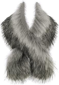 BABEYOND Womenââ‚¬â„¢s Faux Fake Fur Collar Shawl Faux Fur Scarf Wrap for Winter Coat 1920s Flapper Outfit (Gray)