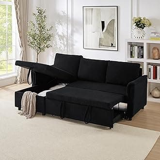 Ball & Cast L-Shape Reversible Sectional Sleeper Sofa Bed 4 in 1 Pull Out Couch with Storage Chaise&Removable Backrest,Convertible Sleeper Corner Couch Pull-Out Sofa Bed for Living Room,Corduroy,Black