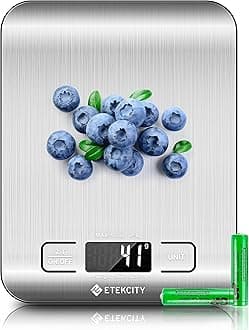 Digital Kitchen Scale Multifunction Food Scale, 11lb/5kg, Silver, Stainless Steel (Batteries Included)