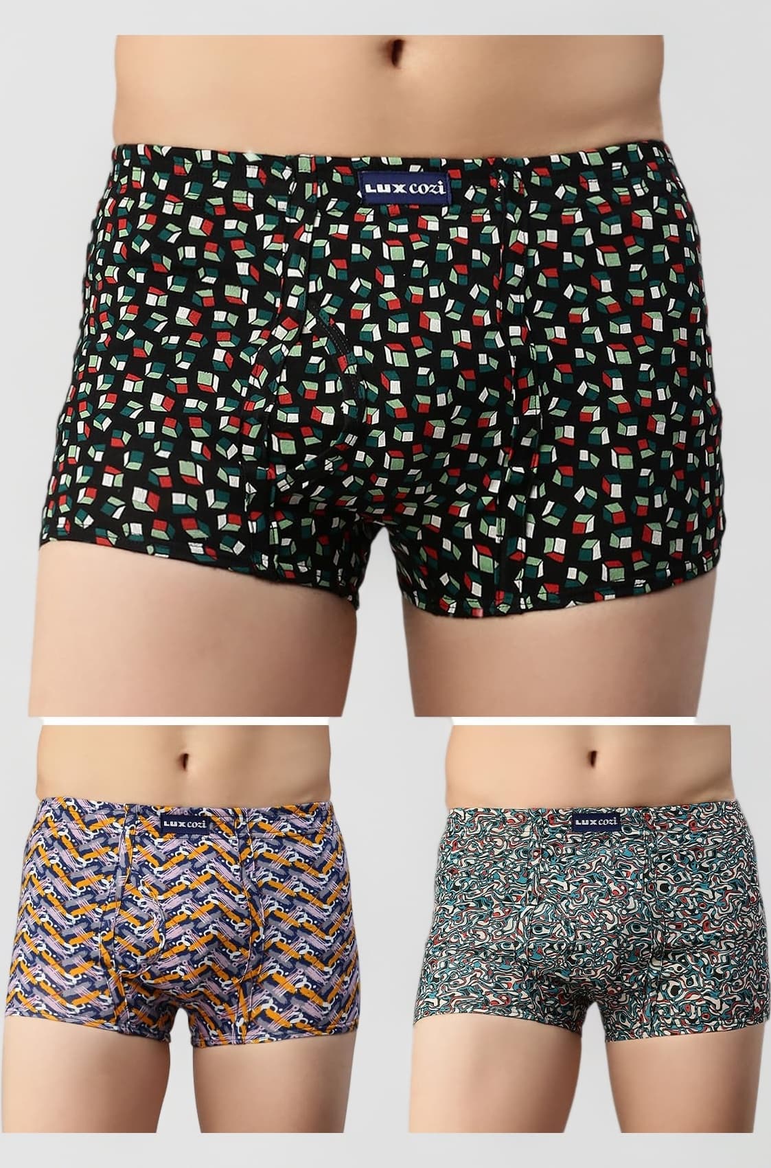 Lux Cozi Mens 100% Cotton Printed Mini Trunk | Printed Mini Trunk for Men | Color and Print May Vary | Mini Trunk for Men Pack of 3