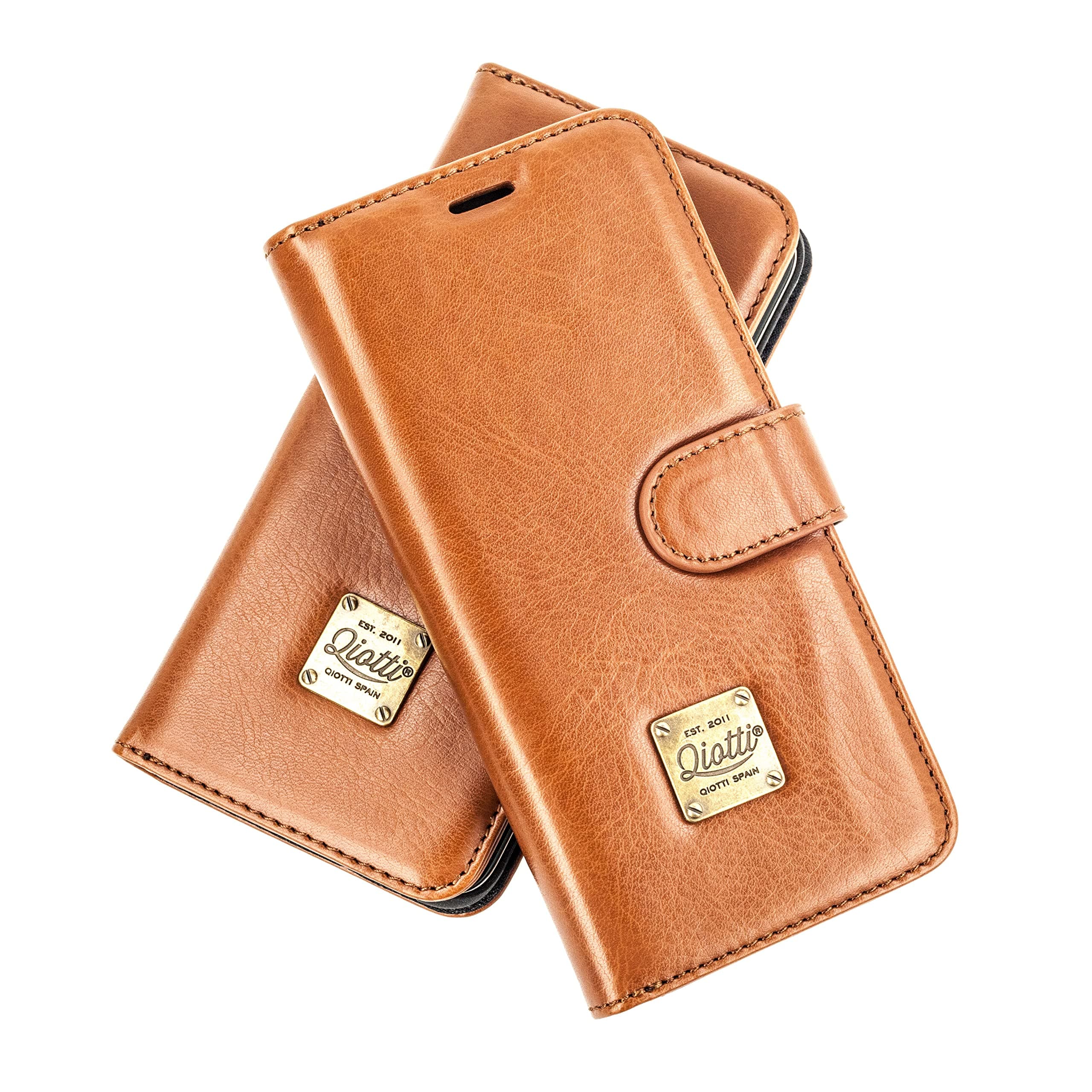 HTC U ULTRA Leather Case, QIOTTI Folio Wallet Case mit [ RFID Blocking Protection ] [ Standfunction Videomode ] [ 3 Card Slots ] [ Magnetic Hidden Closure ] [ ECO-FAUX Leather ] Flip Book Cover, Classic Collection (COGNAC)