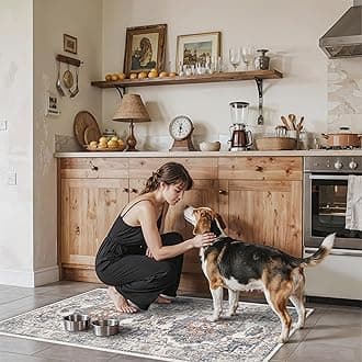 2x4 Washable Kitchen Runner Rug: Vintage Non-Slip Low Pile Entryway Area Rugs Thin Light Weight Carpet for Nursery Bedroom Soft Water Resisitant Floor Mat for Bathroom Laudry Room(2x4,Brick)