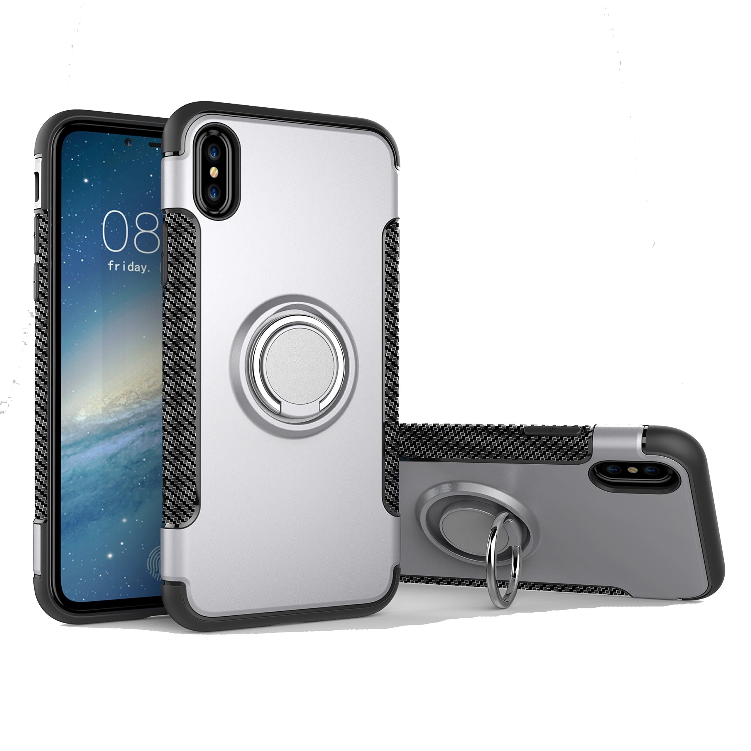 SIXRARI for iPhone X Case/iPhone 10 Protective Cover with Kickstand with Magnetic Car Mount with Grip Rotating Ring Holder Stand for IphoneX Cases (Sliver)