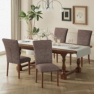 Upholstered Parsons Dining Chairs Set of 4, Fabric Dining Room Kitchen Side Chair with Nailhead Trim and Wood Legs - Brown
