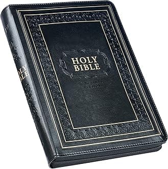 KJV Holy Bible, Giant Print Full-Size Faux Leather W/Thumb Index & Ribbon Marker, Red Letter Edition, King James Version, Black, Zipper Closure
