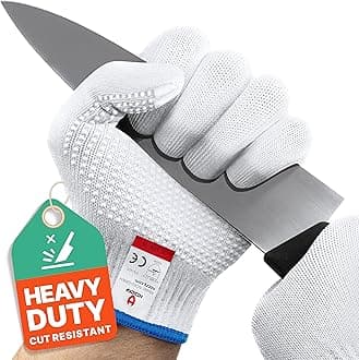 Heavy Duty Cut Resistant Work Gloves — Durable Cut Resistant Gloves with Grip Dots, Level 5 Cutting Gloves for Chefs