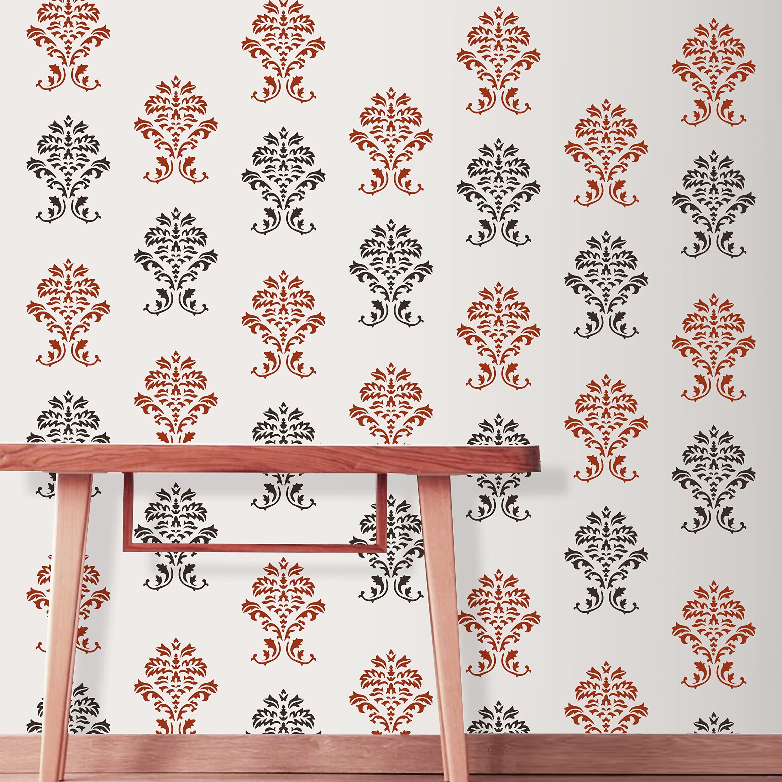 Arhat Stensils Damask E-116 PVC Glossy Wall Stencil (Reusable & eco-Friendly)