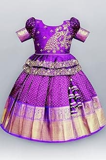 Girls Jacquard New South Indian Traditional Pattu Pavadai Jecquard Readymade Lehenga Choli