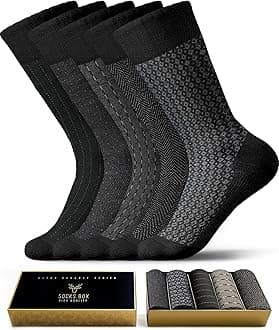 Men’s Bamboo Dress Socks With Gift Box, Patterned, Premium Quality (5/10 Pairs+Gift Box+Gift)