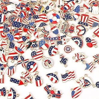 MARFOREVER Patriotic 4th of July Charms, 120 Pcs Independence Day Red White Blue Jewelry Making Charms American Flag Memorial Day Enamel Pendants for Bracelets Necklaces Earrings Craft