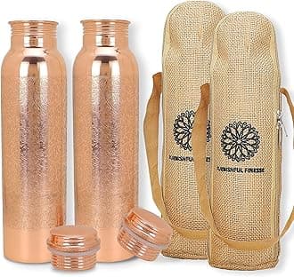 Copper Water Bottle For Drinking Pure Copper Bottle 1000 ml With Carrying Bag For Sports, Yoga, Gym,Office,Hiking (Pack of 2, Natural Meena Bottle)