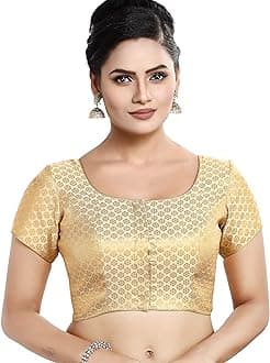 Women's Short Sleeves Banaras Brocade Readymade Saree Blouse