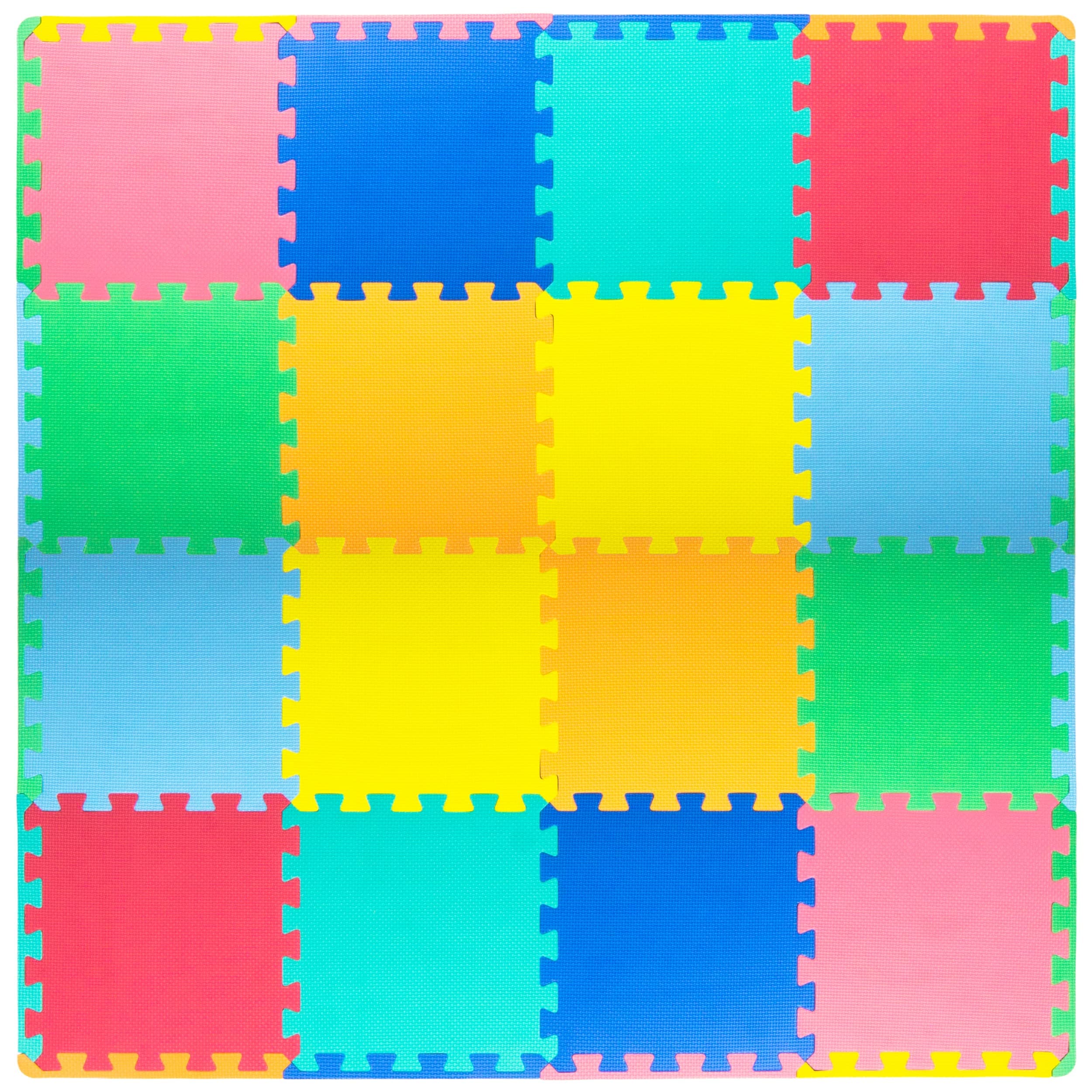 ProSource Kids Foam Puzzle Floor Play Mat with Solid Colors, 16 Tiles (12”x12”) or 36 Tiles (4”x4”)