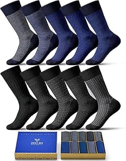 Mens Dress Socks, Premium Bamboo Rayon Socks for Men, Patterned, Elegant Design, 5/10 Pack, Gift Box