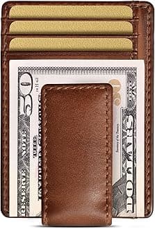 Carryall Slim Money Clip Wallet for Men, Super Strong Magnetic Clip, Front Pocket Wallet Card Holder, Full Grain Cowhide Leather, Tan