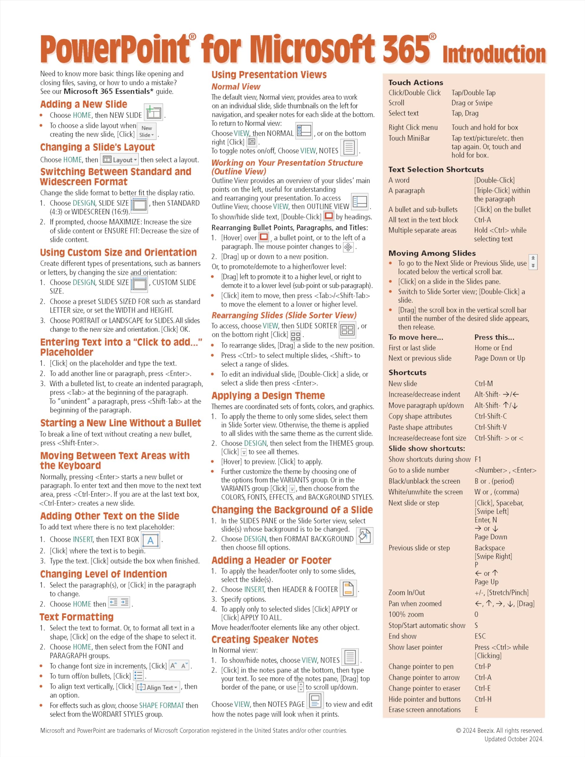 PowerPoint for Microsoft 365 (Office 365) Introduction Quick Reference Guide - Windows Version (Cheat Sheet of Instructions, Tips & Shortcuts - Laminated Card)