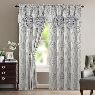 Elegant Comfort Luxurious Beautiful Curtain Panel Set with Attached Valance and Backing 54" X 84 inch (Set of 2), Gray