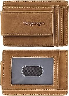 Genuine Leather Magnetic Front Pocket Money Clip Wallet RFID Blocking(Khaki)