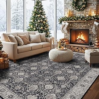 Vintage 10x14 Washable Area Rug: Large Living Room Rugs Indoor Soft Stain Resistant Carpet with Non-Slip Backing for Bedroom Dining Room Farmhouse Low Pile Floor Mat for King Size Bed (10x14 Black)