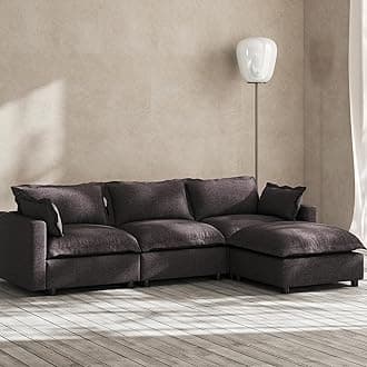 Modern Couch Modular Sectional Sofa 97" L-Shape Cloud Couch with Ottoman for Living Room Bedroom Reading Study Waitting Room, Linen Fabric-Charcoal Dark Grey