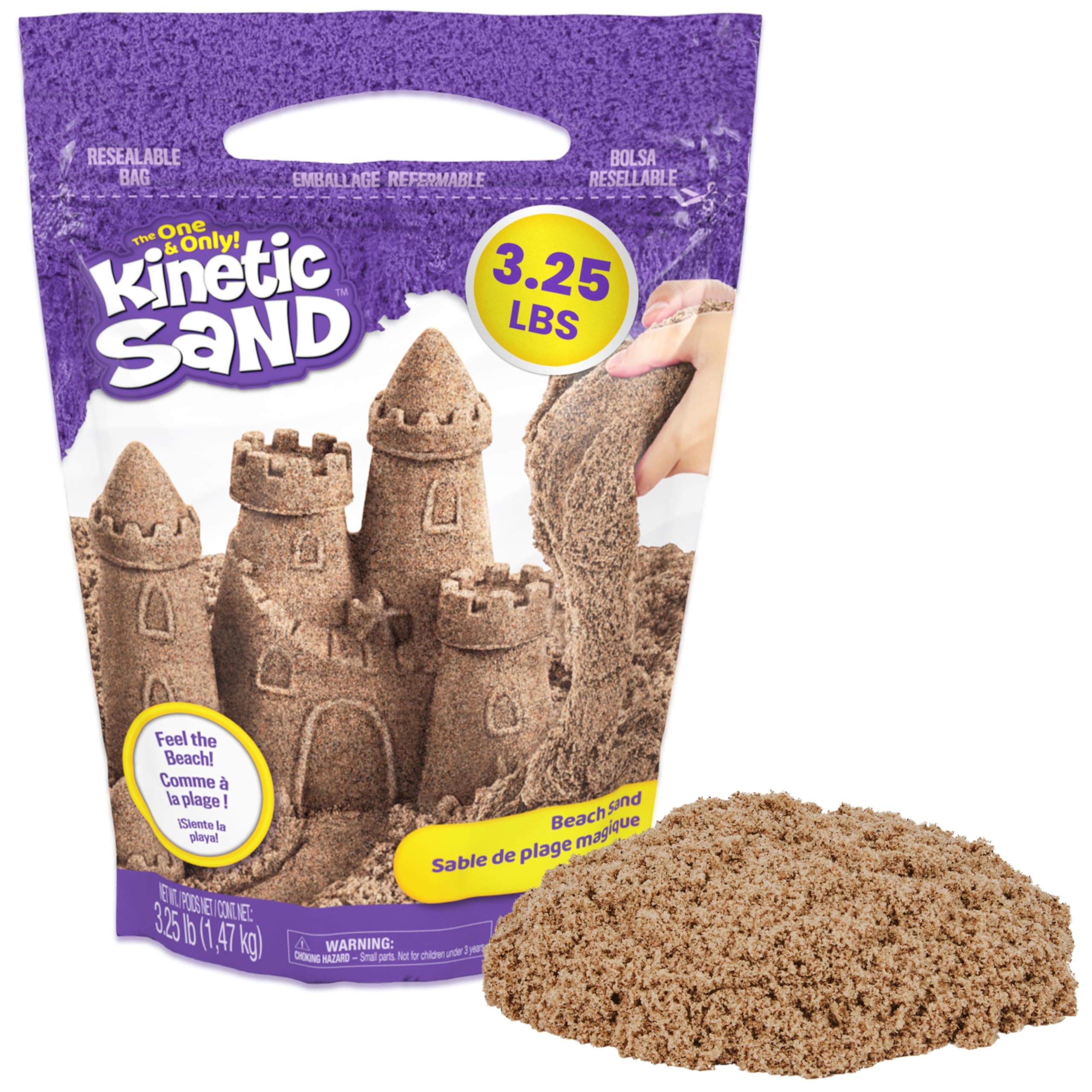 Kinetic Sand, 3.25lbs Beach Play Sand, Amazon Exclusive, Easter Basket Stuffers, Moldable Sensory Toys for Kids, Resealable Bag (Packaging May Vary)