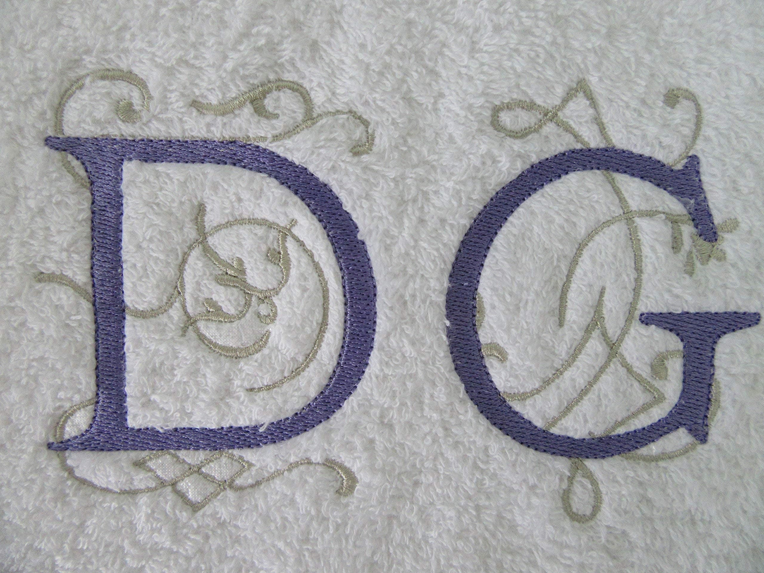 Embroidered Monogrammed Bath Towel Two Letters Double Initial