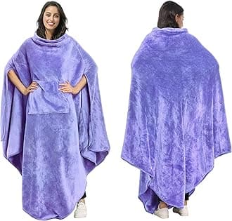 Tirrinia Fleece Wearable Blanket Comfy Poncho Plush Sleevesless Blankets for Adult Women Men Kids Capee Wrap Cover for Full Body, Indoors & Outdoors, Purple