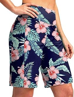 G Gradual Women's 9" Long Swim Board Shorts with Pockets High Waisted Knee Length Beach Swimming Shorts for Women with Liner