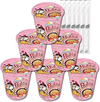 Buldak Ramen Noodles - Carbonara Flavor - Cup 6 Pack - Spicy Ramen Noodles Samyang Buldak Ramen Korean Spicy Hot Chicken Stir-Fried Cup Noodles Bundle with 6 ALL.FOR.YOU. Branded Chopsticks