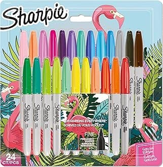 SHARPIEPermanent Markers | Fine Point | Flamingo & Assorted Original Colours | 24 Marker Pens