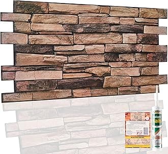NOVECRAFTOStone Effect 3D Wall Panels - 20 Sheets Covering 9.22 sqm | 99.2 sqf - Decorative PVC Plastic Cladding Panels - 96 cm x 48 cm | 37.80 x 18.90 in - Beige and Black 3D Brown Stone Effect