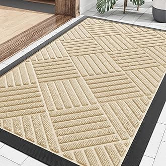 Smiry Front Door Mat Outside Entrance, Heavy Duty Outdoor Indoor Natural Rubber Doormat, Non Slip, Trap Dirt and Moisture, Easy Clean, Low Profile Patio Porch Entryway Mat, 29.5x17, Beige