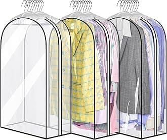 MISSLO 32" All Clear Garment Bags for Hanging Clothes 10" Gusseted Suit Bags for Closet Storage Suit Cover Hanging Clothes Storage for Shirts, Coats, 3 Packs
