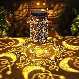 Solar Lantern Outdoor, Hanging Solar Outdoor Lights Garden Decor, Waterproof Hollow Out Retro Metal Moon Decorative Lights for Patio, Balcony, Yard, Walkway, Landscape, Outdoor Decor