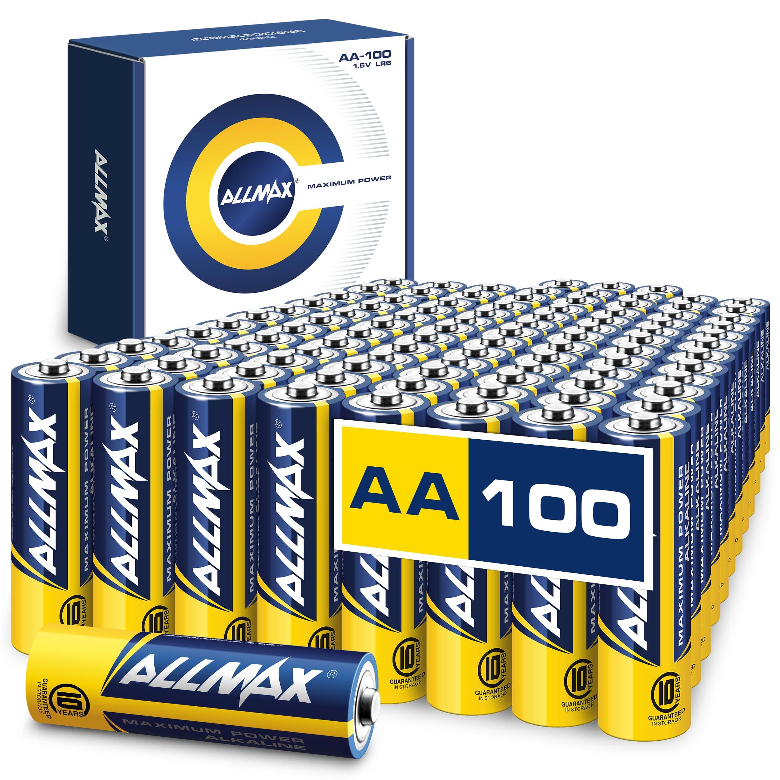 Allmax AA (LR6) Maximum Power Alkaline Double A Batteries (100 Count) – Ultra Long-Lasting, Leakproof Design, 10-Year Shelf Life, Maximum Performance (1.5V)