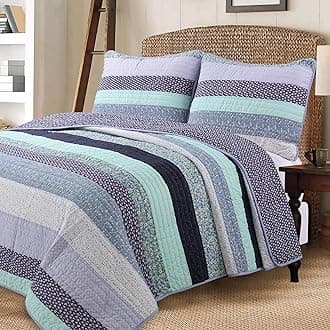 Cozy Line Home Fashions 100% Cotton Hand Piecing Reversible Lilac Purple Floral Striped Cottage Quilt Bedding Set Coverlet Bedspread for All Seasons (Lilac Stripe, Queen-3 Piece)