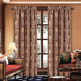 Loom and Mill Luxury Jacquard Curtains for Bedroom, Burgundy Red Lined Damask Curtains 2 Panels with Tiebacks, Floral Window Curtain for Living Room Banquet Christmas Decor(52”Wx 84”L, 2 Panels)