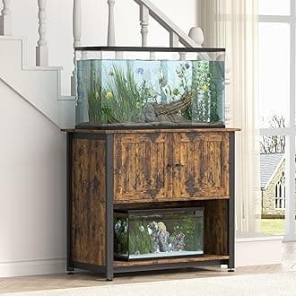 Tatub 40-50 Gallon Fish Tank Stand with Cabinet, Metal Aquarium Stand for Accessories Storage, Reptile Tank Turtle Terrariums Table Bearable 1000LBS, Accommodates 2 Aquariums, Brown