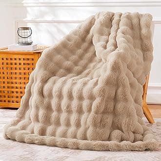 BENVWE Faux Fur Throw Blanket Bubble Fleece Blanket, Soft and Thick Plush Fluffy Blankets for Couch 50x60 Inches Beige