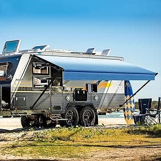 YESCAMP Manual RV Awning Complete Kit Retractable Camper Awning for RV or Trailers RV Roll Out Awning for Camper or 5th Wheel,Travel Trailers,Toy Haulers,Motohome(20Ft,Black Frame,Blue Fade)