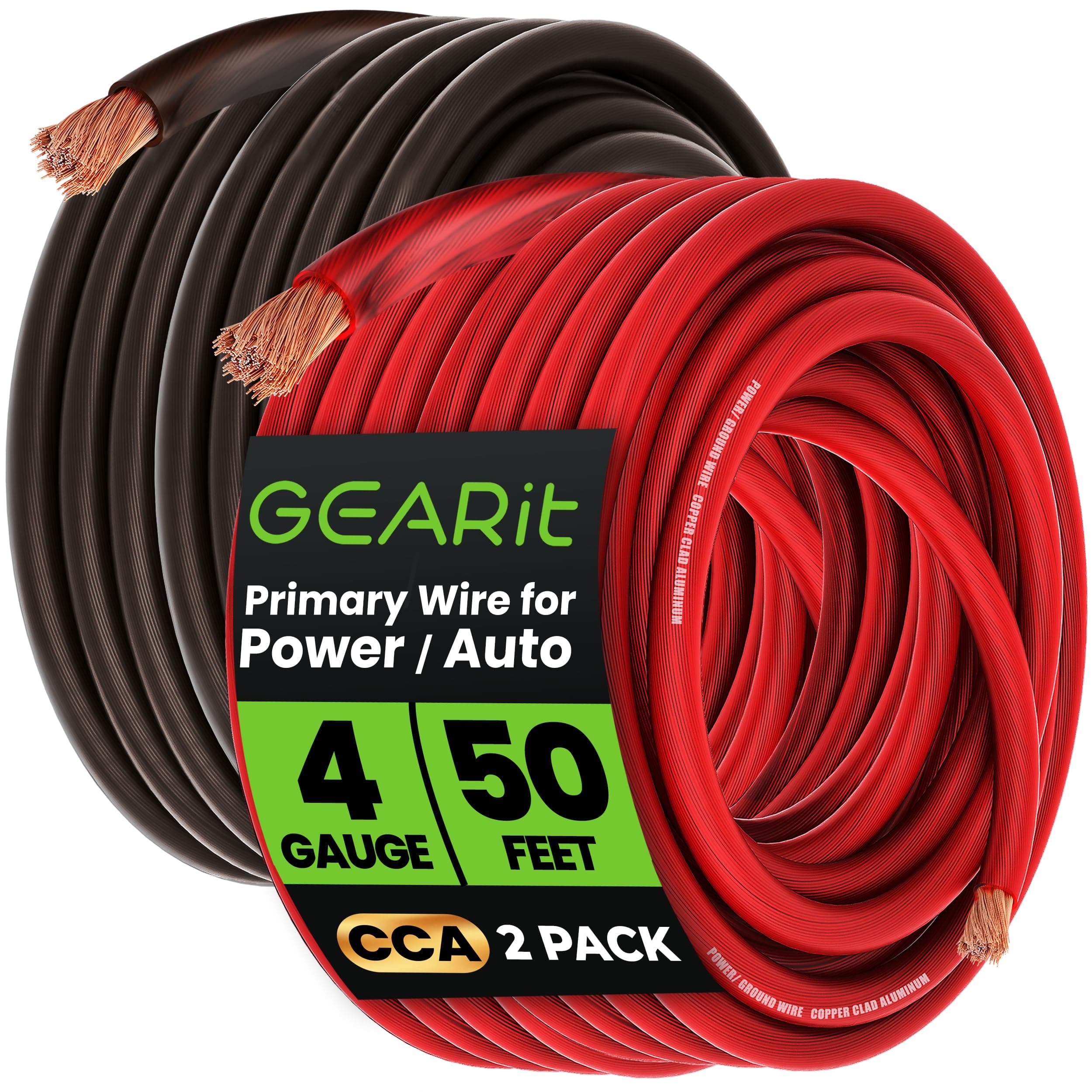 4 Gauge Wire (50ft Each - Black/Red Translucent) Copper Clad Aluminum CCA - Primary Automotive Wire Power/Ground, Battery Cable, Car Audio Speaker, RV Trailer, Amp, Electrical 4ga AWG 50 Feet