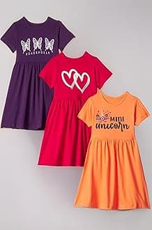 T2F Girls Printed Cotton Casual Knee-Length Dress(Pack of 3)
